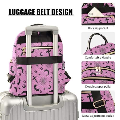 Image of Mini Backpack Bats Crosses Stars Gothic Fashion Backpack Purse for Women,Handbag Shoulder Bag Casual Daypack, Ladies Gift for College Work (S)