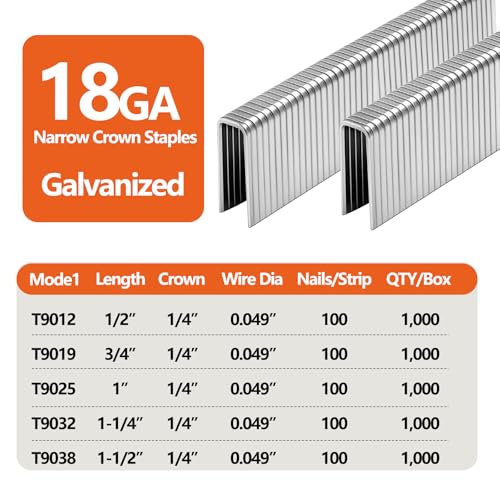 Image of 1000-Count 18 Gauge 1 /4 Inch Narrow Crown Staples 1 /2- Inch Length, Heavy Duty Galvanized Staples, for Pneumatic, Electric 18GA Stapler Gun