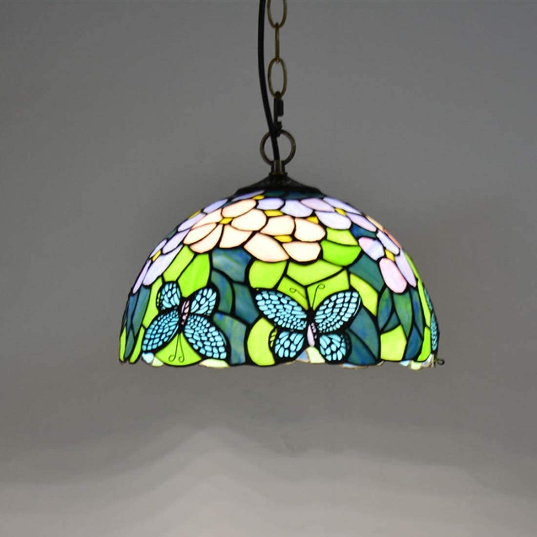METTEOR Chandeliers, Tiffany Style Stained Glass Pendant Light, Vintage Pastoral Butterfly Shade Led Flush Mount Ceiling Lamps For Living Room Dinin