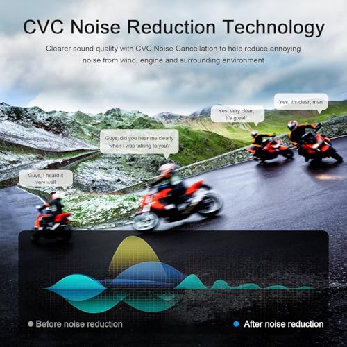 Novamente V4 Plus Motorcycle Bluetooth Headset, 4-Way 1500m Helmet Intercom with IP65 Waterproof,Noise Cancellation,FM (2Packs) - image 6