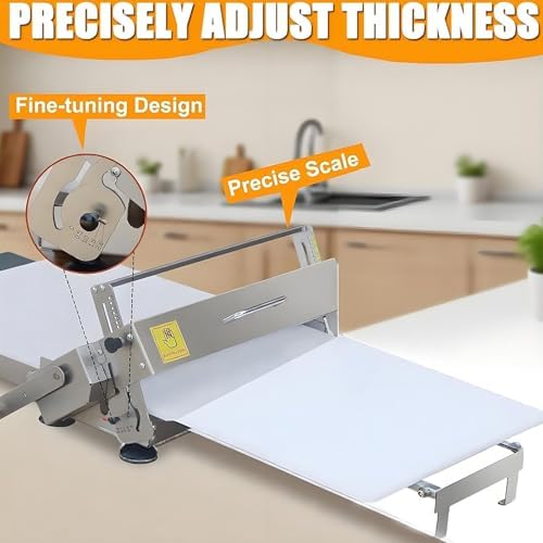 アップグレード折りたたみ式手動生地シートマシン、調整可能な厚さ0〜25mm、ステンレススチールペストリーローラー＆クロワッサンラミネ