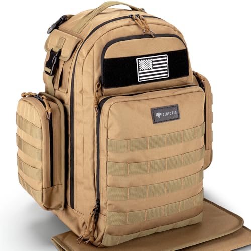 Image of Dinictis Dad Diaper Bag Backpack with Diaper Changing Mat - Jungle Brown | Military Style, MOLLE Webbing, Waterproof Pouch, Baby Wipes Pocket, Insulated Bottle Pockets