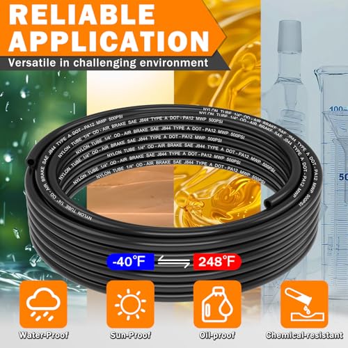 Image of CheeMuii 30 FT 1 /4 DOT Air Line 1 /4 inch PA12 Nylon Pneumatic Tubing 9.1 Meter 1 /4 Inch OD Pneumatic Air Tubing Pipe Hose Line for Semi Truck Trailer or Industrial Air System