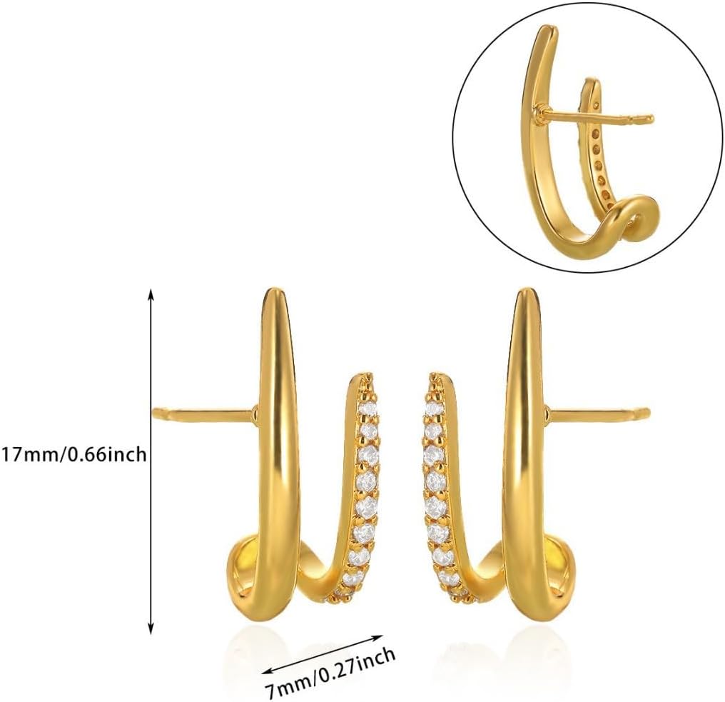 Gold Stud Earrings for Women ,Trendy 14K Gold Plated, Single Pin Double Hoop Earrings,Dainty Minimalist, Unique Design, Hypoallergenic, Small & Noticeable,Waterproof Everyday Wear, Gift Idea - Image 3