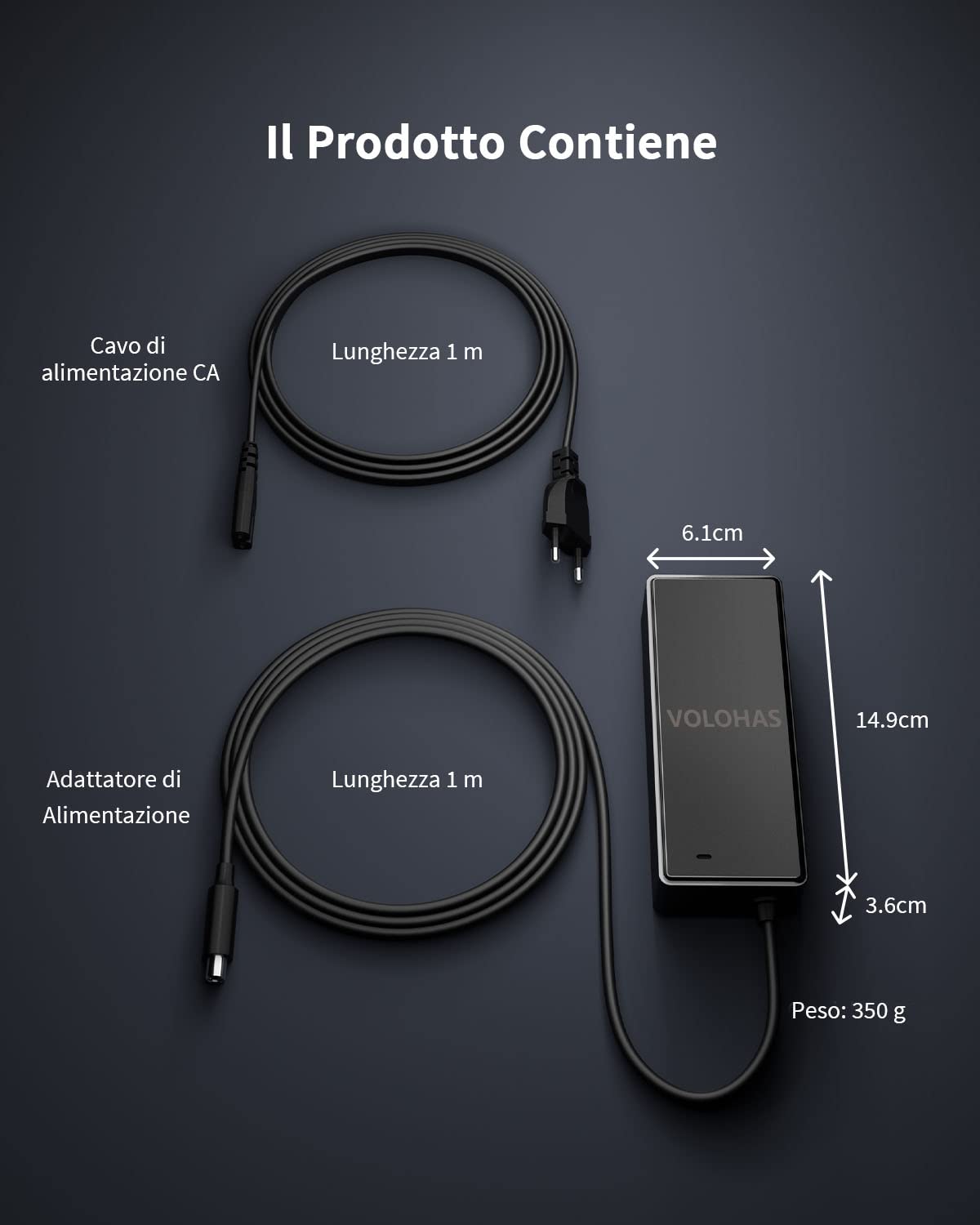 VOLOHAS Caricabatterie per Xiaomi M365/Ninebot Segway ES1/ES2/E25/f20d/f30d/f40d, 42V 2A, 84 W Caricatore Scooter e Monopattino Elettrico Input: 100-240V AC, 50/60Hz, 1.5A