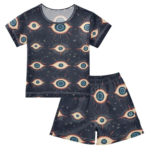 ALAZA Eyes Black Pajamas Set Short Sleeve Cotton Sleepwear Summer Pjs 2 Piece 5-14Y