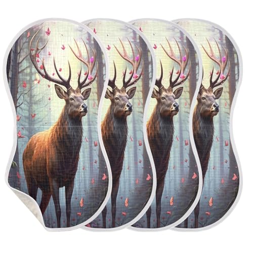 J JOYSAY Deer Flowers Lightblue Baby Burp Cloths for Boys Girls Large 22''x11'' Cotton 4 Layer Baby Bibs for Baby Spit Up one sizex4