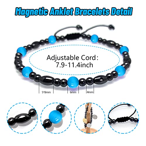 Image of 2 Pack Magnetic Therapy Anklet Bracelet Set - Hematite Aquamarine Gemstone for Women & Men, Improving Fertility & Pregnancy Health Care