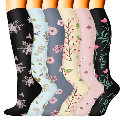 Image of Sooverki Compression Socks for Women & Men 6 Pairs is Best Supportive Knee High Stockings for Circulation, Travel, Nurses