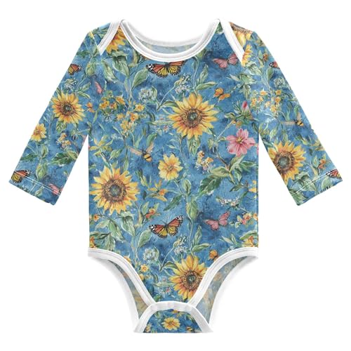 Wudan Sunflower Osteospermum Butterflies Blue Baby Boy Clothes Button Down Cotton Baby Boys Clothes for Baby Sleepers Baby Shower 9M