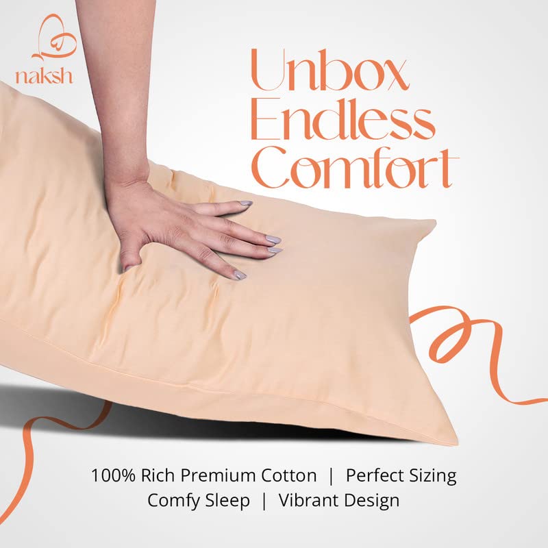 Image of NAKSH Cotton 210 TC Plain Pillow Covers Set of 2, Peach Pillow Cover | Sleep Pillow Covers (18 in x 27 in) |Soft Pillows Covers Cotton for Big Pillows