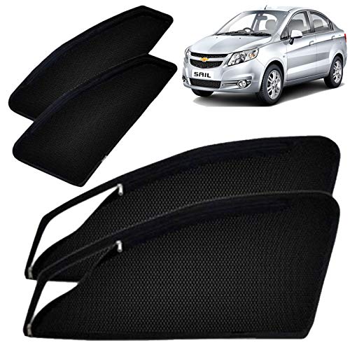 Image of Autofact Magnetic Car Sunshades Compatible with Chevrolet Sail (Set of 4) - Easy Installation, UV Protection, Keeps Car Cool (Front 2 with Zippers for Easy Access, Rear 2 Without Zippers)