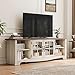 LINSY HOME TV Stand for 75 Inch TV, Modern Farmhouse Entertainment Center with Storage Cabinets and Glass Doors, Tall Media Console Table for Living Room, Bedroom, Large Long Television Stand, Beige