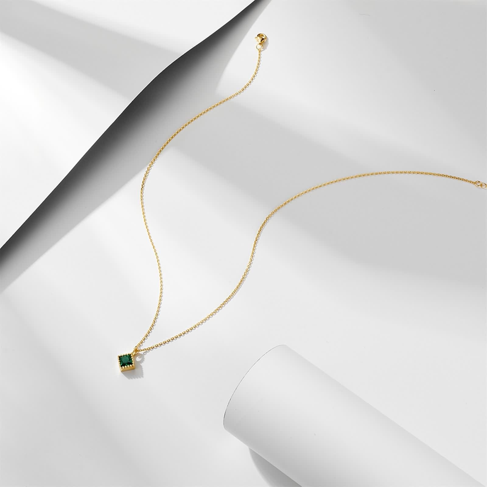 Collane Donna Oro, Collana con Ciondolo Lungo Verde Smeraldo Creato In Laboratorio Catenina Gioielli Vero Oro Giallo 9K/14K/18K Elegante 40+5cm