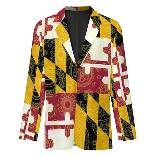 Maryland State Flag Paisley Pattern Printed Men's Classic Fit Suits Funny Casual Stylish Two Button Blazer4