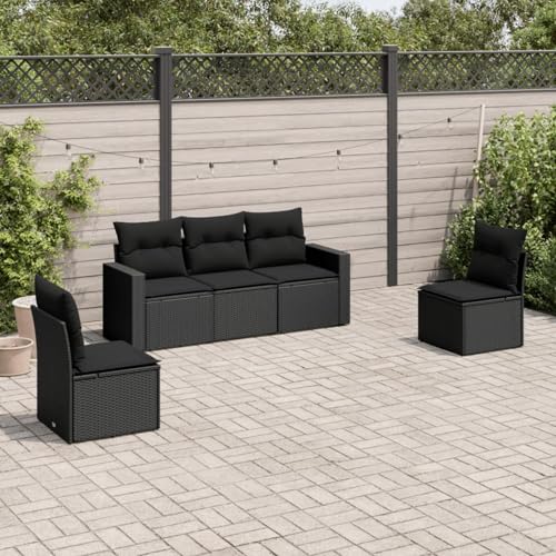 Homgoday Sofa Jardin Conjunto Jardin Sofa Jardin Exterior Set de Muebles de jardín 5 pzas y Cojines ratán sintético Negro Sin Mesa Sofa Jardin Exterior con Cojines Chill out Sofas Negro