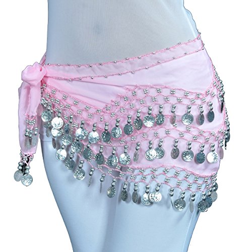 SHOWYOU Chiffon Dangling 128 Pcs Gold/Silver Coins Ornaments Belly Dance Hip Scarf Waist Belt