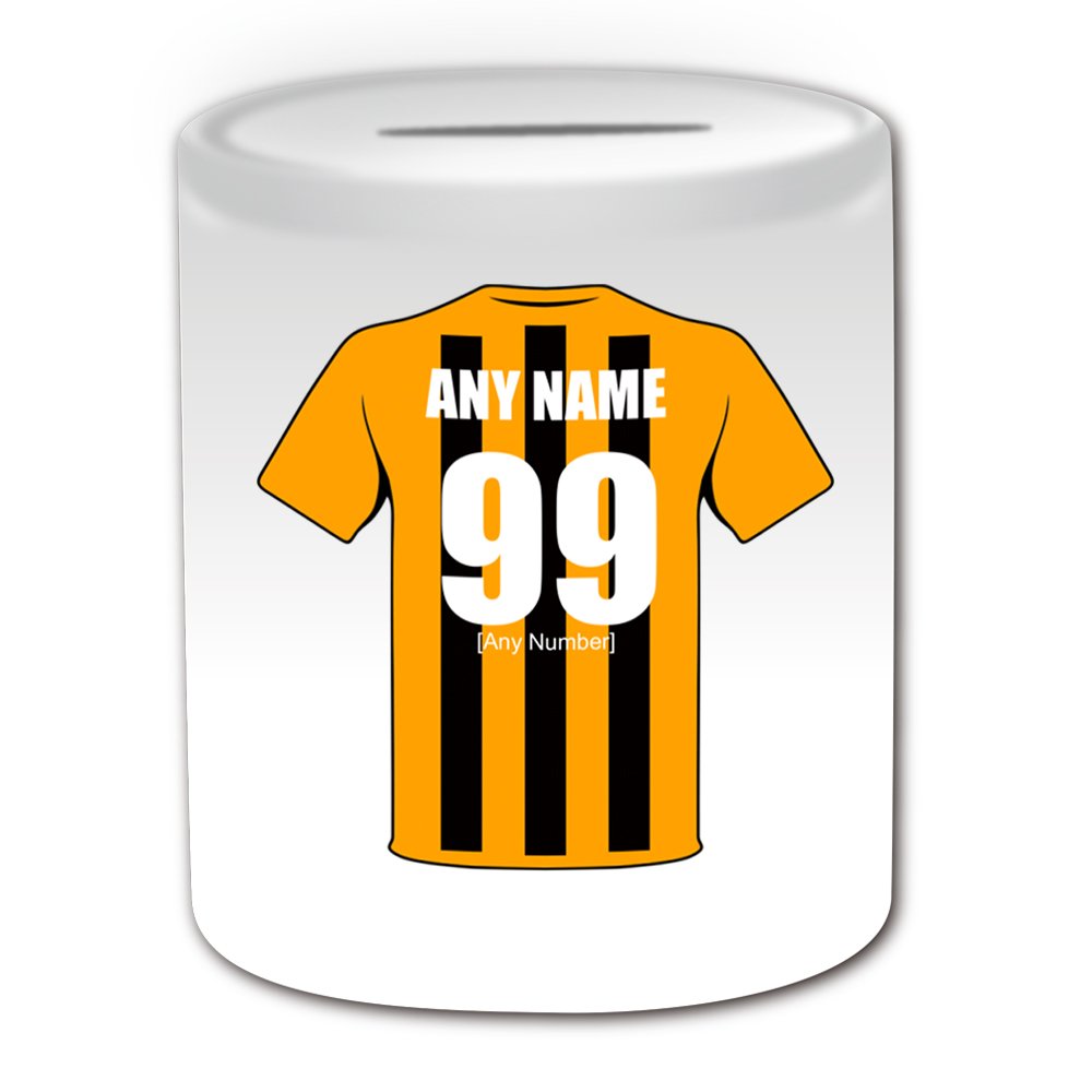 Unigift White Personalised Gift - Hull City Money Box (Football Design Theme, ) - Any Name/Message On Your Unique - Club - Piggy Bank Saving Jar Pot