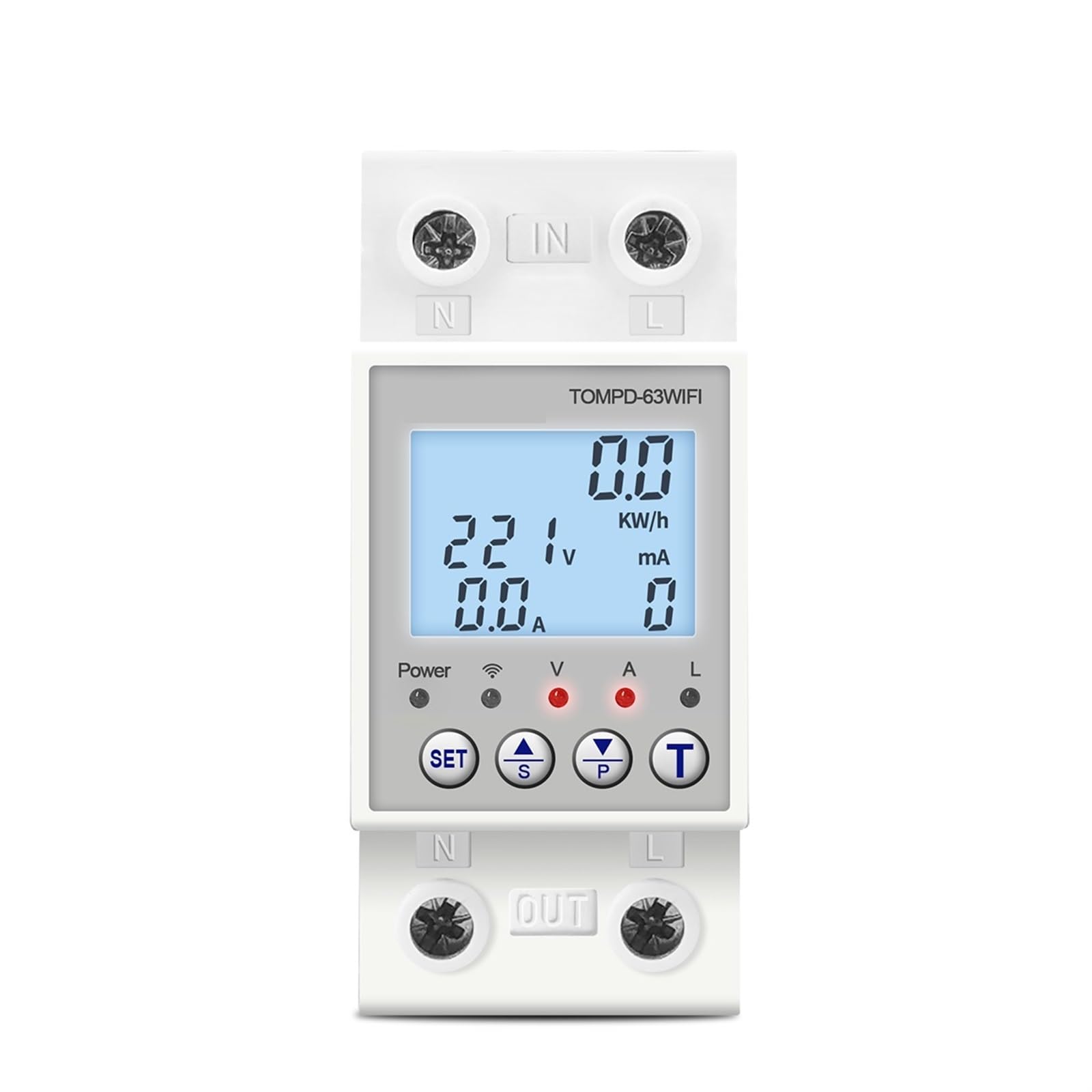 JNVFTCUX WFI 110V 220V 63A Smartlife Circuit Breaker Energy Meter Metering Timer with Voltage Current and Leakage Protection 1Pcs(No Backlight)