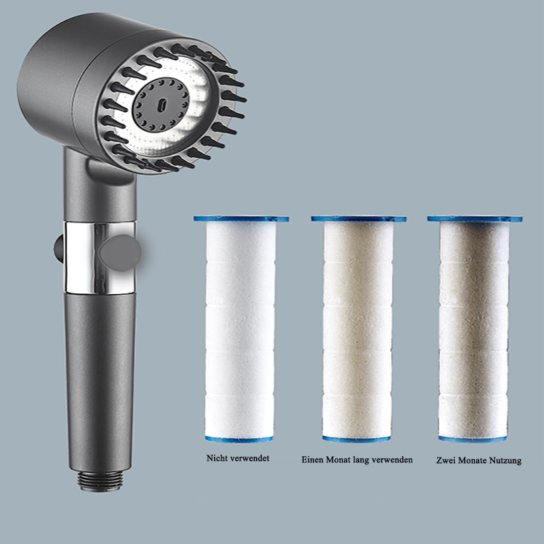 Pommeau de douche filtré – Adoucit les cheveux brillants et le confort ultime – Anti-calcaire avec tuyau et 1 filtre (1 pièce)