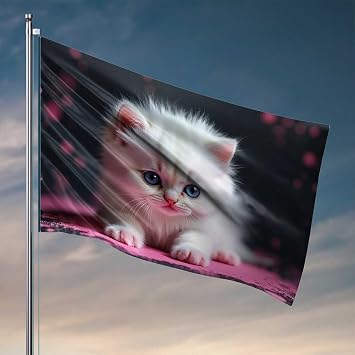 Gym Flag Adorable White Kitten With Blue Eyes Flag Retro Decor Man Cave Furniture152X244CM