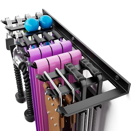 Wall Mounted Home Gym Equipment Storage Rack for Resistance Bands Cable Attachments Lifting Belts Jump Ropes and Chains
