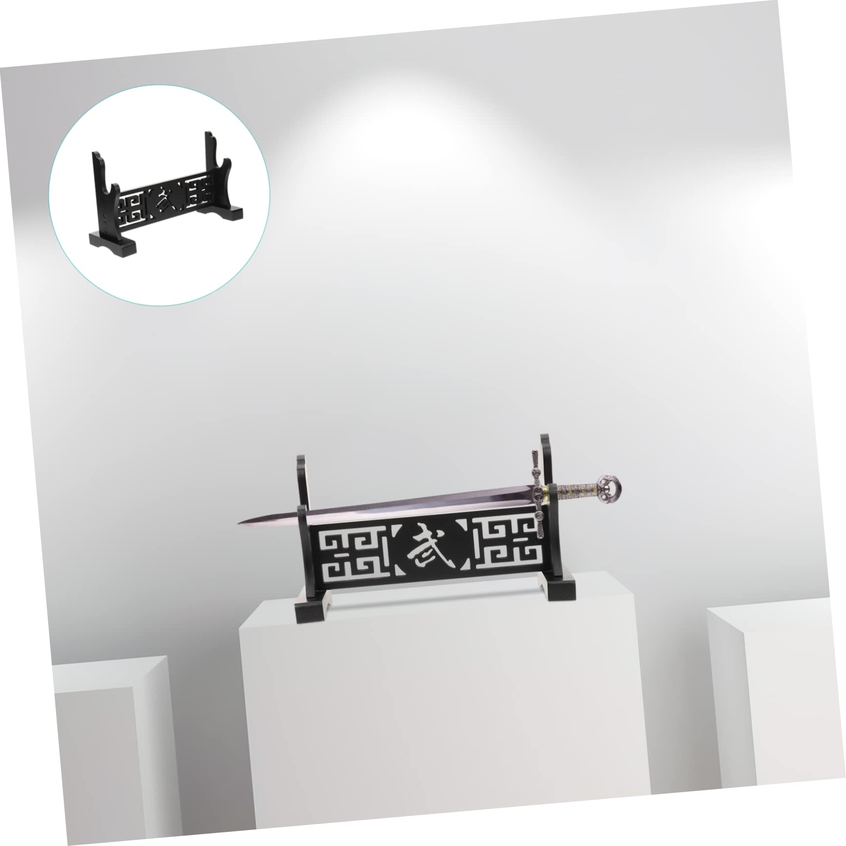 Toddmomy Soporte de Espada de Madera Negro Diseño Retro Chino | Corte Calado, Acabado Cuidado, Base Estable para Mesa, Almacenamiento Ordenado y Aspecto Generoso
