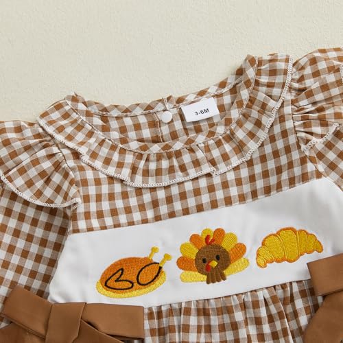 My First Thanksgiving Baby Girl Outfit Newborn Turkey/Pumpkin Smocked Bubble Romper Bodysuit Cute Halloween Clothes4