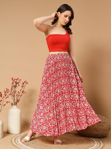 Image of ZWERLON | Floral Print Maxi Skirt with Pleats for Women | Comfortable Elastic Waist | Modern Floral Pleated