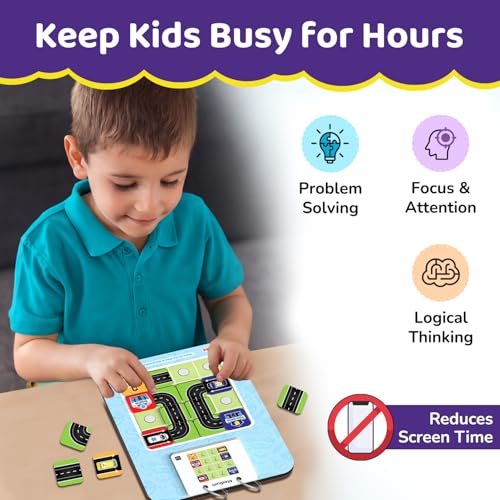 Image of Smartivity Path Maker Brain Puzzle for Kids 4-8 Years Old I Guide Vehicles to Their Destination - 30+ Challenges I Logic & Problem-Solving Puzzle Game for Boys & Girls 4,5,6,7,8 Years