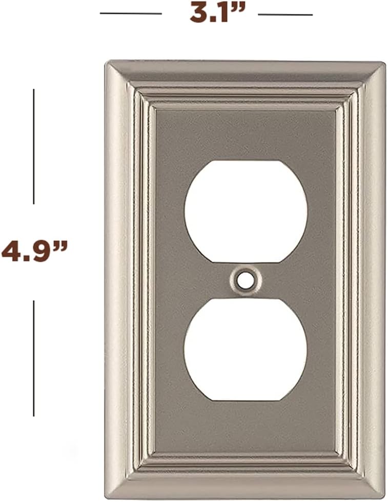 SLEEKLIGHTING Brushed Nickel Outlet Covers and Switch Plates-Decorative Wall Plate Light Switch Cover Beveled-Variety of Styles: Decorator/Duplex/Toggle / & Combo-Size: 1 Gang Duplex (4Pack)