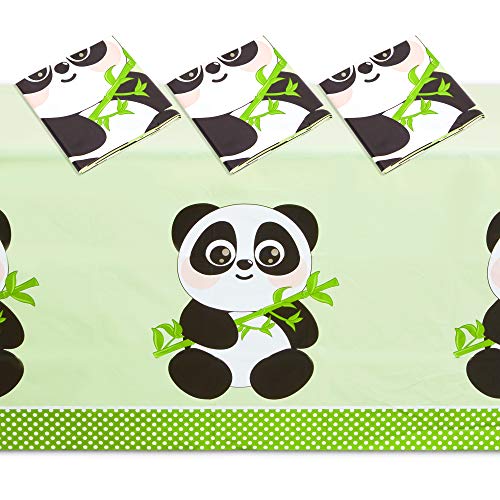 Image of BLUE PANDA Panda Tablecloth - 54 x 108 in, Green, 3 Pack - Plastic Tablecloth - Disposable Table Cover for Panda Birthday Party Decoration & Theme