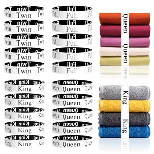 CXIIPOL 20 Pack Bed Sheet Organizer Bands Bed Sheet Size Label Bands for Closet Organizater and Storage Fully Elastic Linen Labels for Organizing Bed Sheets Duvets Quilts (King Queen Twin Full)