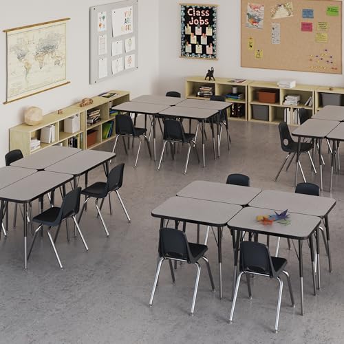 Image of FDP Rectangle Single Student Activity Table (30 x 18 inch), Standard Swivel Glide Legs, Adjustable Height 19-30 inches For Social Distance, Virtual In-Home, Classroom Learning - Gray Top /Black Edge