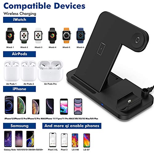 Powlaken Wireless Charger, 4 in 1 Wireless Charging Station Dock for Apple iWatch Series Se 6 5 4 3 2 1, AirPods Pro and Pencil, Charging Stand for iPhone 11, 11 Pro max, Xr, Xs max, X - Thumbnail 4
