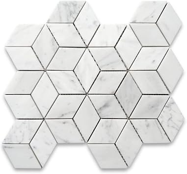 Stone Center Online Carrara White Marble 2x3 Illusion 3D Cube Rhombus Diamond Hexagon Mosaic Tile Honed Kitchen Bath Wall Floor Backsplash Shower 1 Sheet