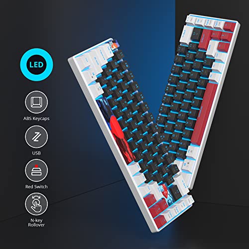 Image of 60 Percent Gaming Keyboard 68 Keys Mechanical Keyboard LED Backlit Compact Wired Keyboard with Red Switch for Windows PS4 /5 Xbox Gamer(White-Black)
