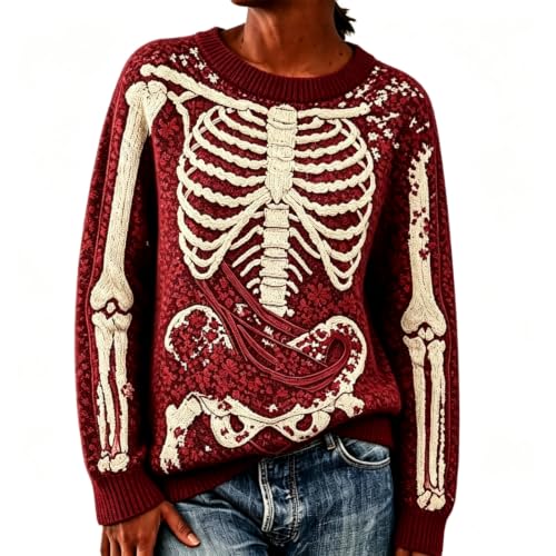 Halloween Sweatshirts for Women Skeleton Skull Sweater Halloween Sweater - image 1