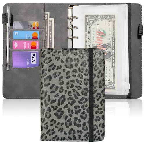 Image of A6 Budget Binder for Money Saving, Budget Planner, Money Organizer for Cash | with 8 Cash Envelopes, Budget Sheets & Rose Gold Category Stickers, PU Leather, Grey Leopard