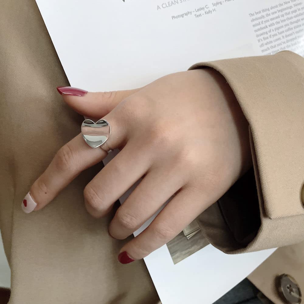 Anello Regolabile,S925 Anello In Argento Sterling A Forma Di Cuore Anelli Regolabili Minimalista Anello Aperto Argento Anello Per Il Pollice Anello Eterno Fascino Di Nozze Gioielli Regali Per Uomini