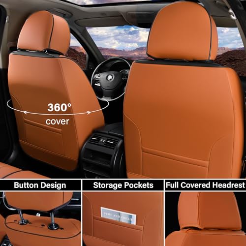 Image of Coverado Car Seat Covers Full Set, Nappa Leather Seat Covers for Cars, Car Seat Protector Car Seat Cushion, Front and Back Seat Protectors Cushions Universal Fit for Most Cars Vehicles(Brown&Black)