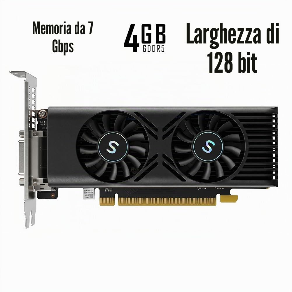 GTX 1050 Ti Scheda Grafica per PC, 4GB GDDR5 128-bit, HDMI DisplayPort DVI-D, Computer GPU, Scheda video per giochi, PCI Express x16, DirectX 12