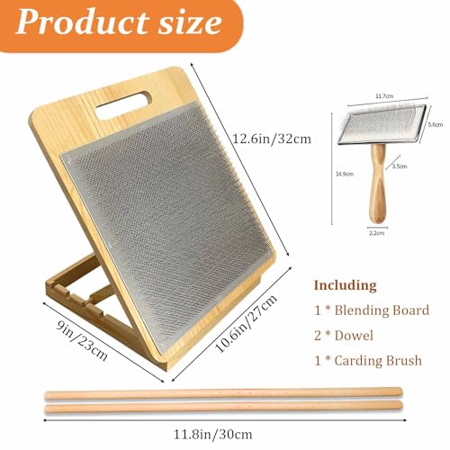 Image of Gkesgm Wool Blending Board and Carding Brush Set for Fiber,Includes Adjustable Blending Board and 1 Pieces Wool Brush with 2 Dowels for Spinning Fiber Preparation,Felt Needle Project Wool Craft
