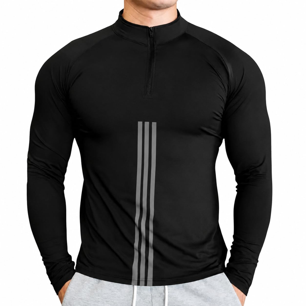 Men's Gym T-Shirt with Quarter Zip and Stripe Detail-picture-17