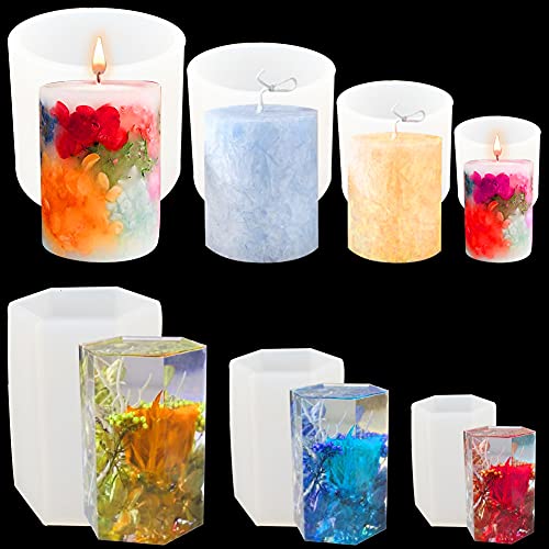 7 Pack Cylinder Candle Molds and Hexagon Shaped Candle Molds Cylinder Light Resin Mold for Making Candles, Soaps, Flower Specimen, Insect Specimen, DIY Clay Molds etc