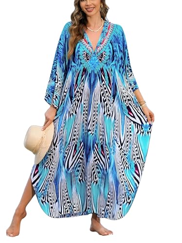 Image of IMAGEKOPE Women's Plus Size Animal Print V-Neck Batwing Kaftan Beach Dress Bathing Suit Cover-Up Loungewear