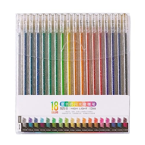 18PCS Glitter Gel Pens 18 Colors for Adults, Metallic Pens 1.0mm Thin Tip Bold Line, Glitter Gift Pen for Card Making, Photo Album Drawing, Signature Lettering, Writing