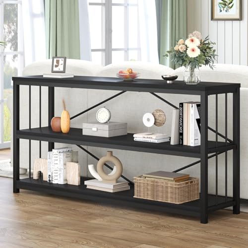 HSH Black Long Bookshelf, 63-Inch Wood & Metal Bookcase