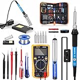 Soldadores de Estaño, SREMTCH 220V 60W Eléctrico Soldador Kit de Estaño con Caja de Herramienta Temperatura Ajustable 200-450℃, Set de Soldadura Electrónica Multímetro Digital, Puntas De Soldador etc