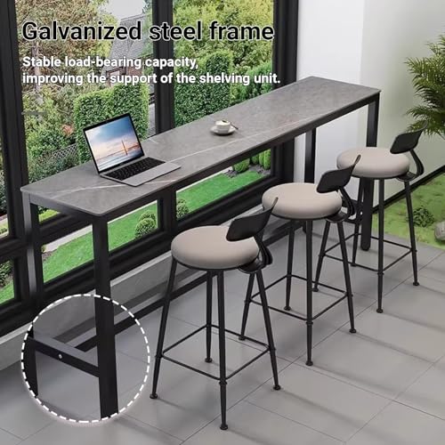 Tavolo da bar industriale stretto, robusto piano in pietra sinterizzata, bordi arrotondati, perfetto per cucina e piccole sale da pranzo, 140 x 40 x 105 cm, grigio - Design altezza bancone